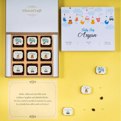 Layout of all printed chocolates – customized baby birth chocolate box