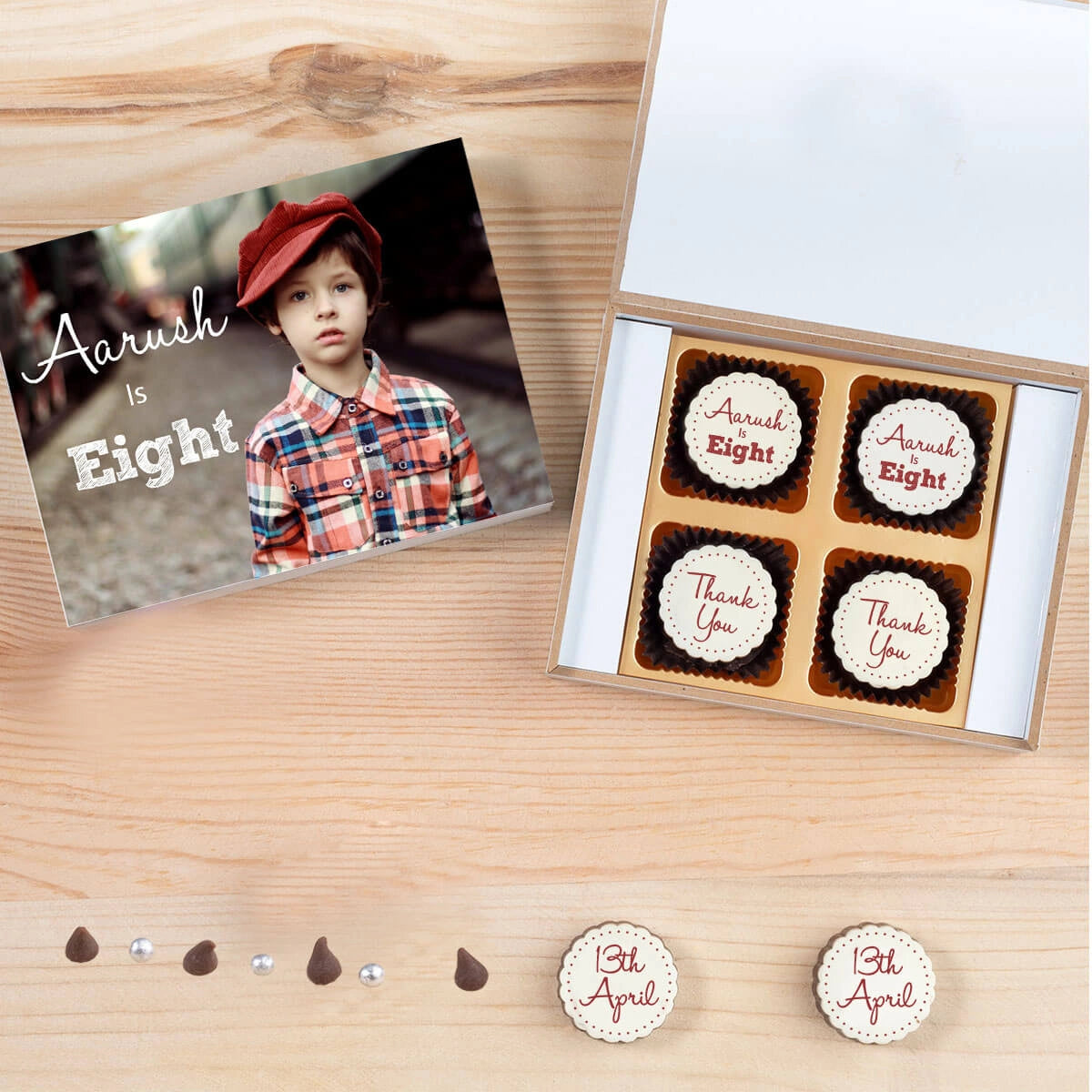 Chocolate gift box with personalized message card for birthdays