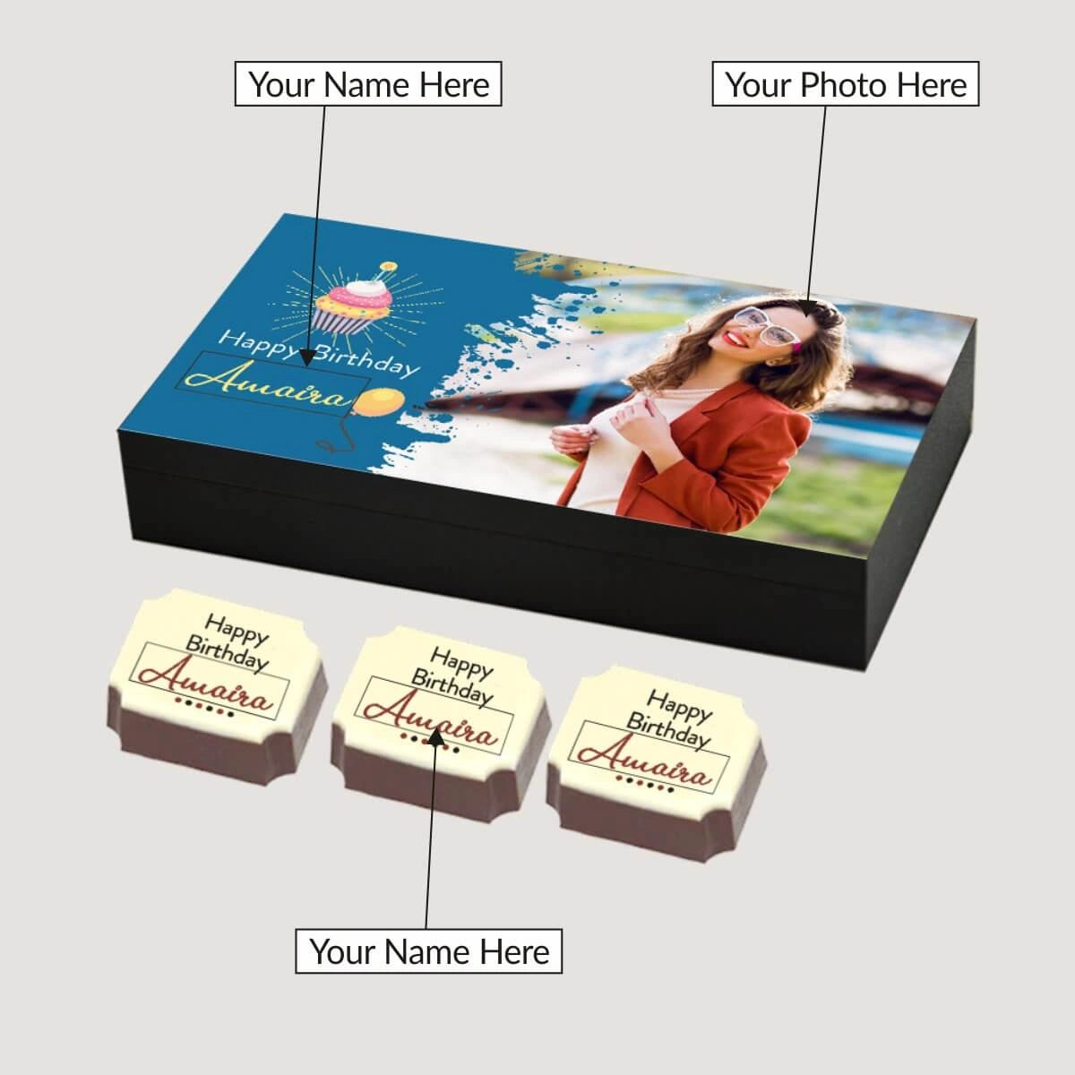 Birthday gifts for mom featuring personalized birthday chocolates wrappers