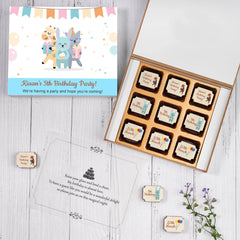 Bulk order of 9 piece chocolate boxes for birthday announcements