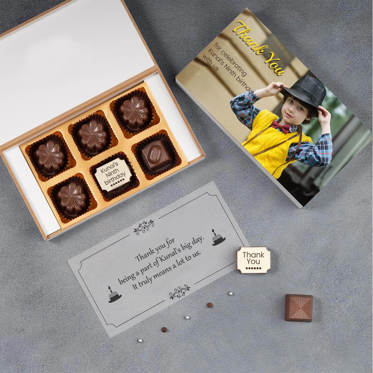 Birthday party gift box – return gift with single printed chocolate