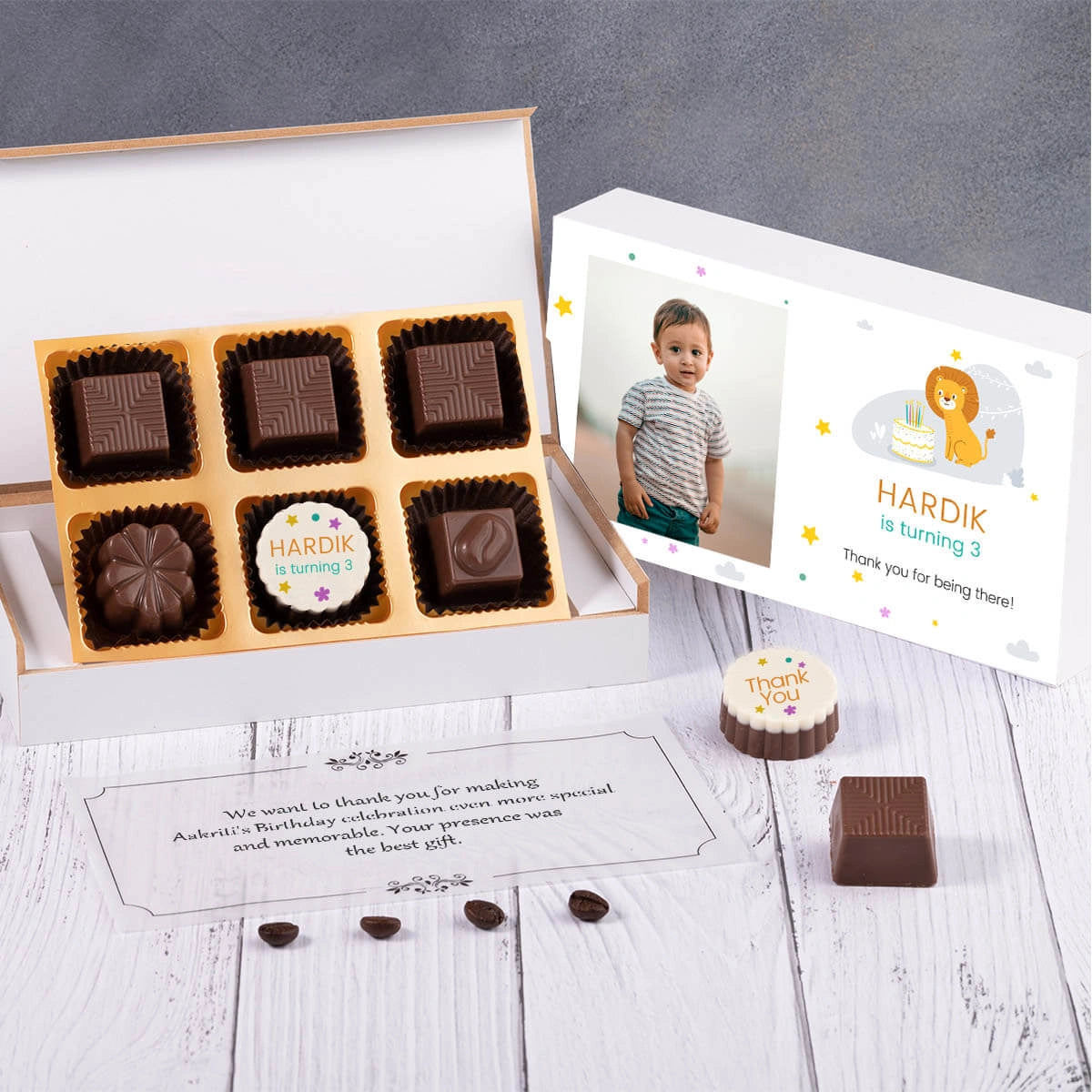 Birthday party return gifts online – customized chocolate gift box