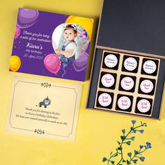 Birthday return gifts with personalized chocolate box design