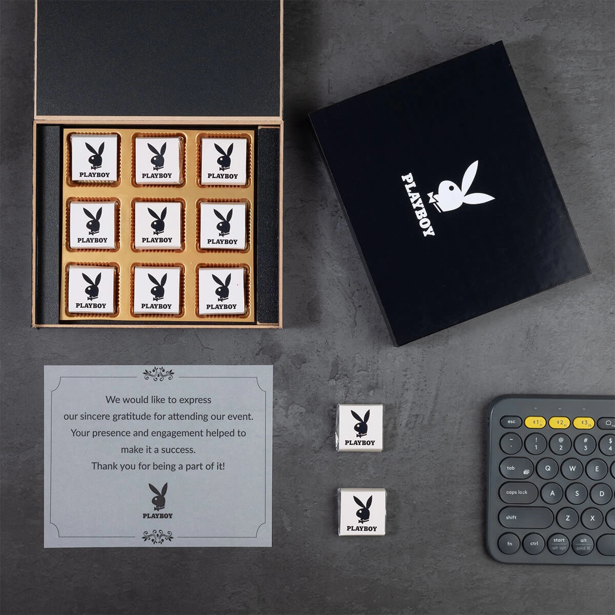 Branded 9 chocolate corporate gift set with logo wrapping