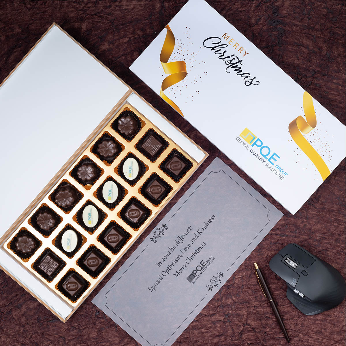 Branded sample gift box with 18 chocolates for corporate gifting