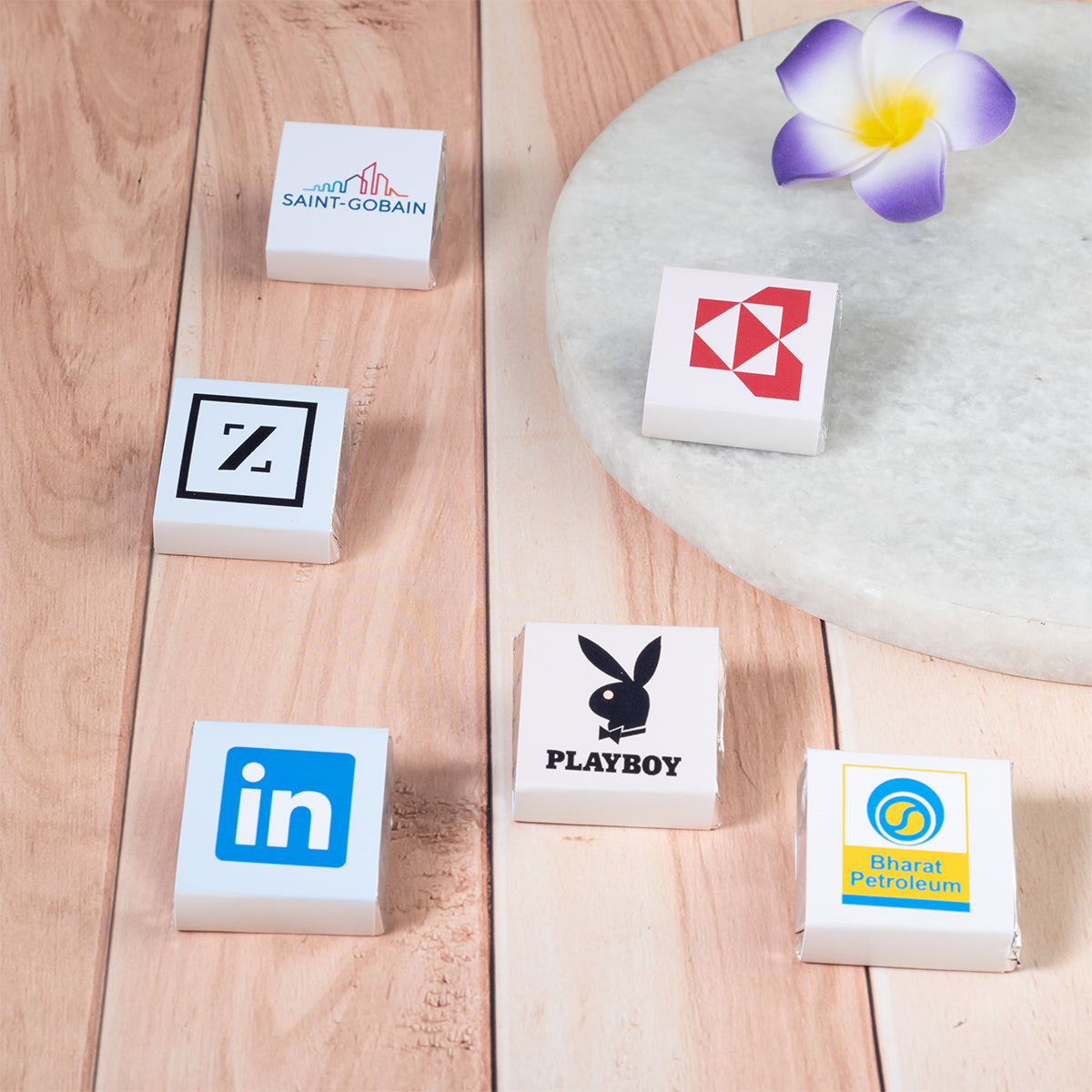 Branded chocolates in a sample gift box for corporate trials