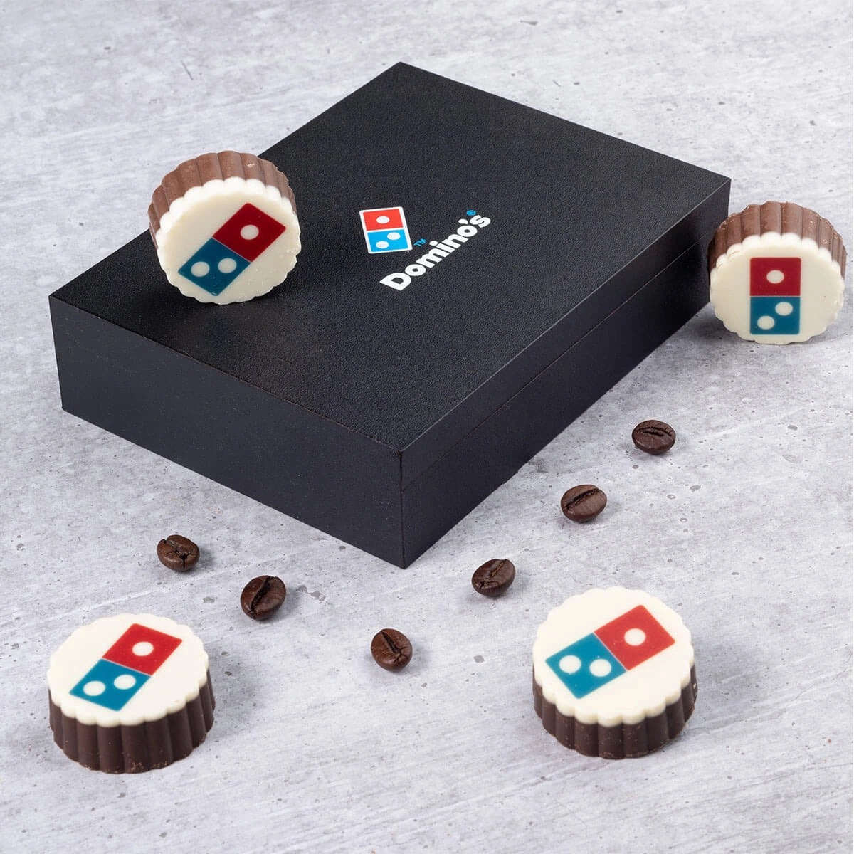 Branded gift set with custom logo chocolates in wooden box