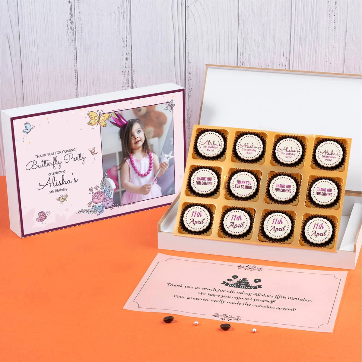 Bulk 12-piece birthday return gift box with custom chocolates