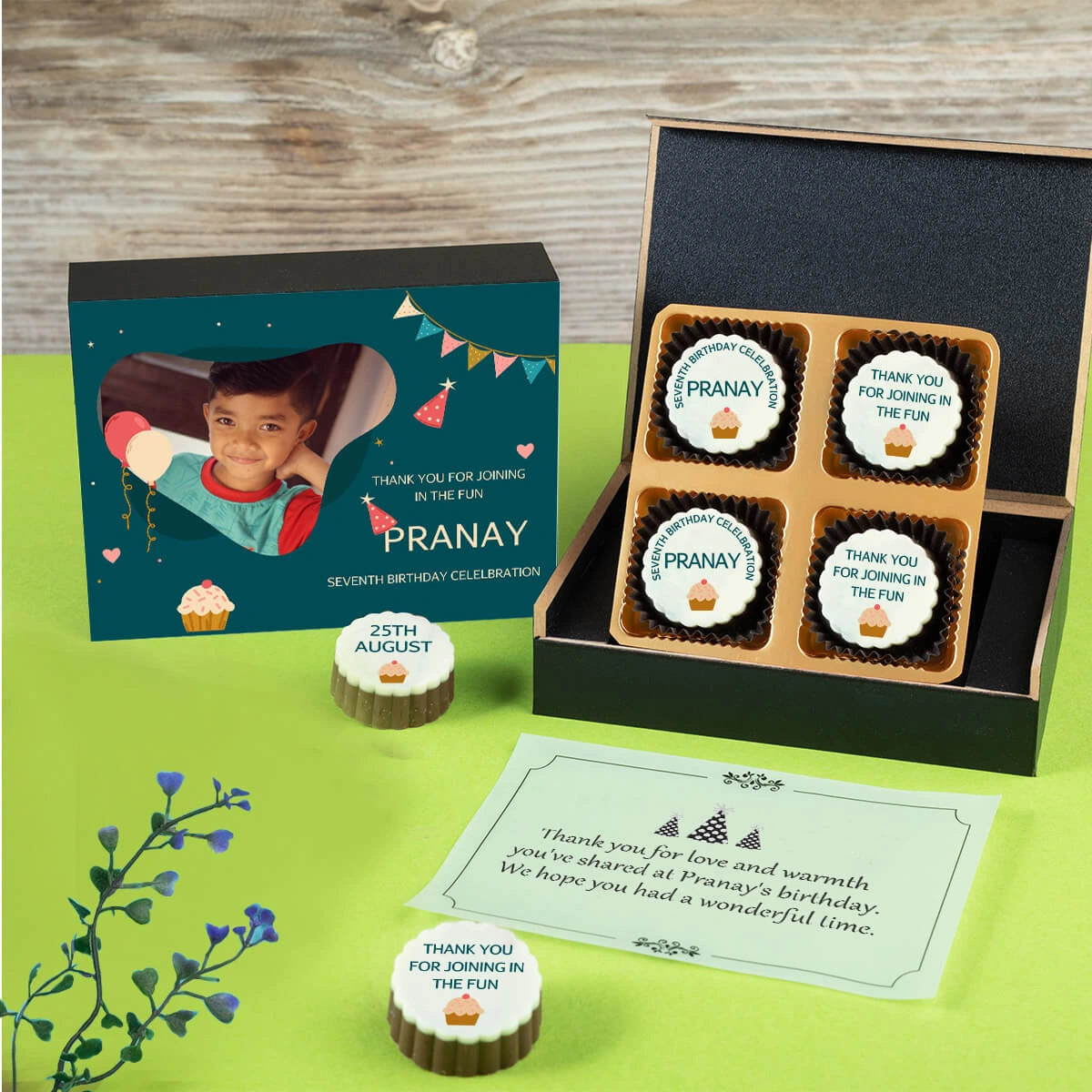 Bulk return gift option – 4-piece printed chocolate box