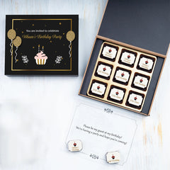 ChocoCraft birthday announcement gift box with 9 customized chocolates
