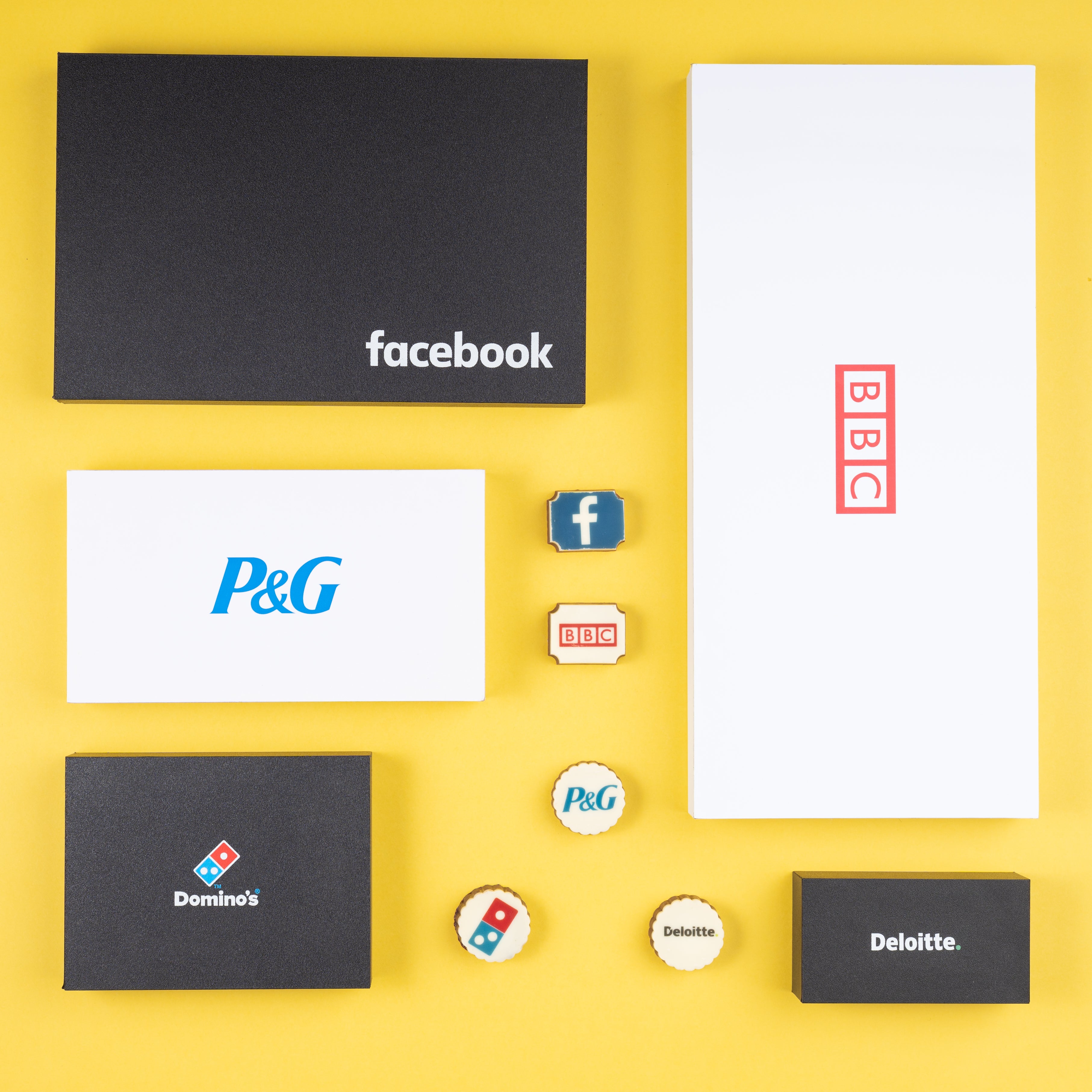 18-piece corporate gift sample box with printed chocolates