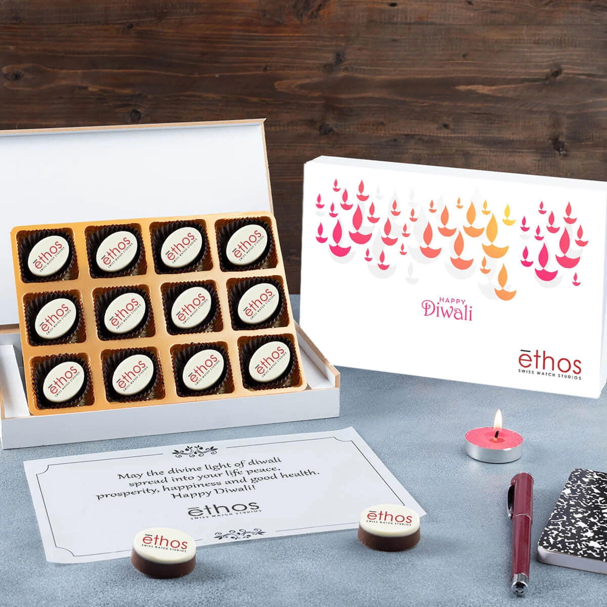 Chocolate box with logo for corporate gifting – premium Diwali gift idea