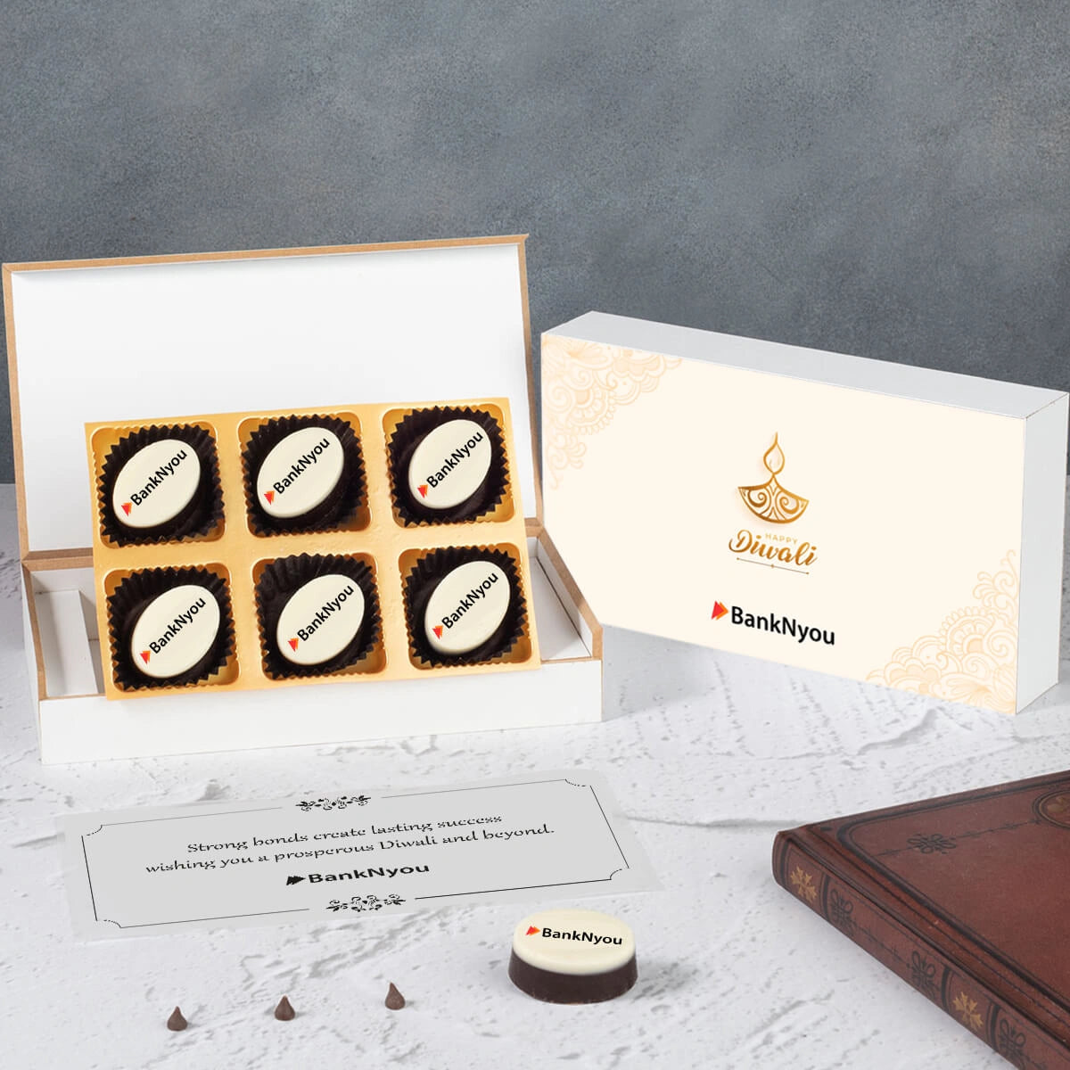 Corporate logo chocolates in wooden box – Diwali gift for clients