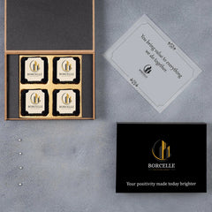 Six‑piece chocolate gift set with company branding and message insert