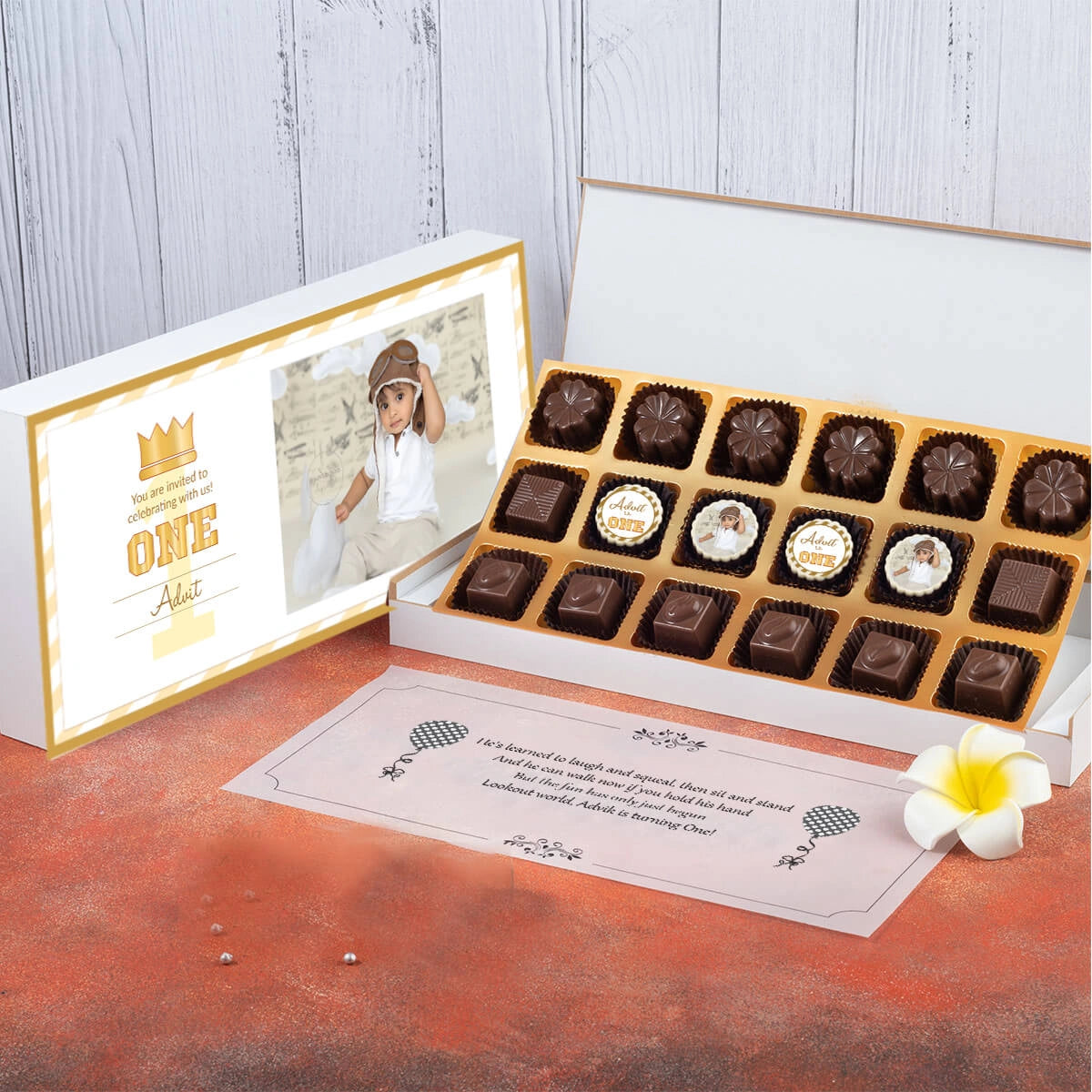 Close-up edible photo for creative first birthday invitation