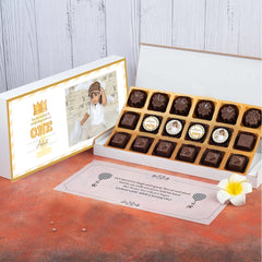 Close-up edible photo for creative first birthday invitation