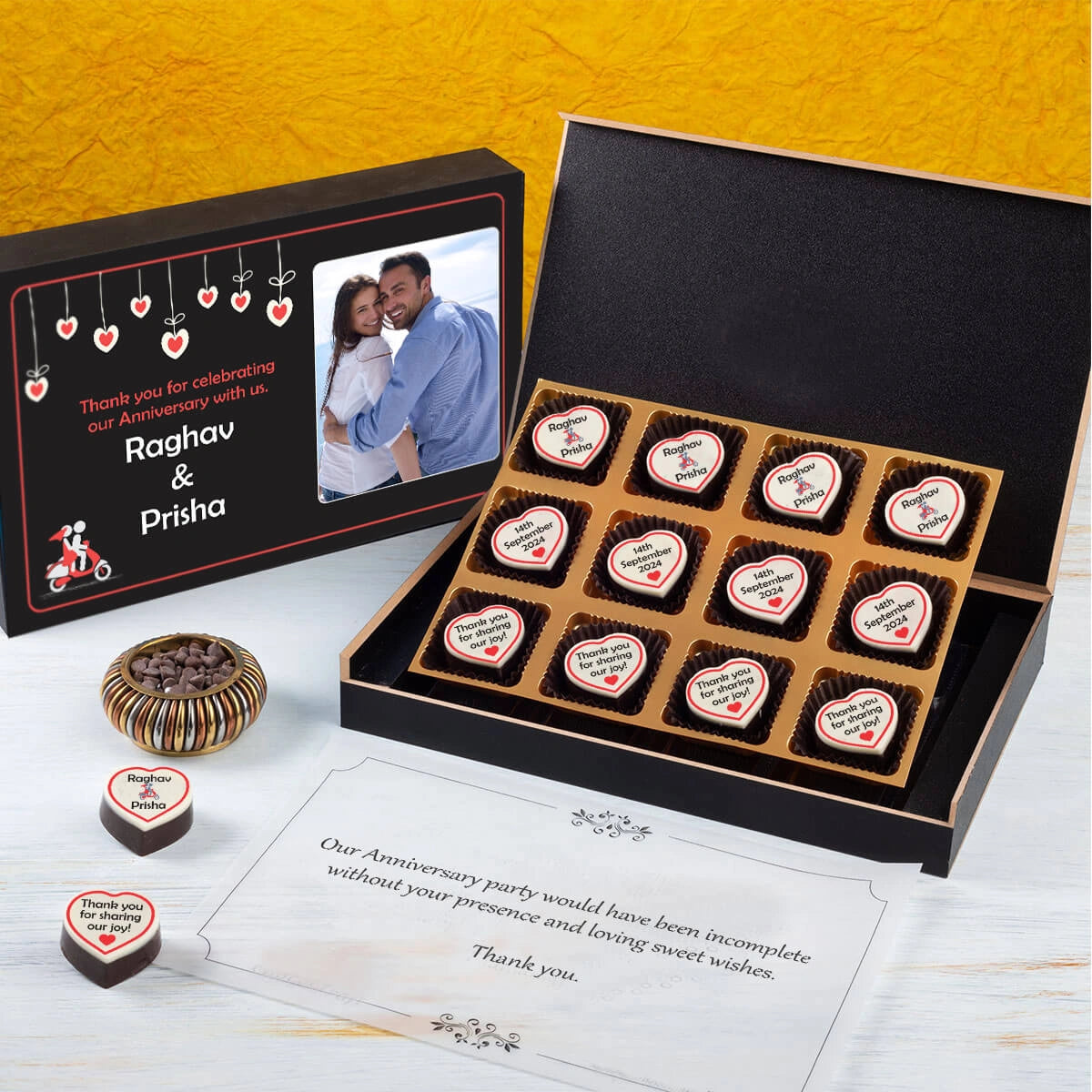 Custom anniversary gift box with 12 chocolates – sample preview