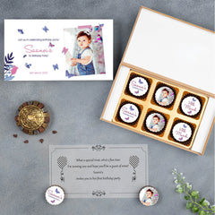 Custom birthday invitation box with photo printed on edible chocolates