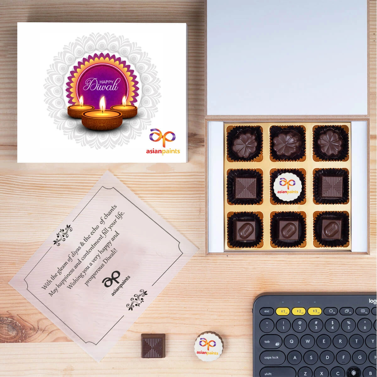 Customized Diwali gift box with logo chocolate – ideal for office staff