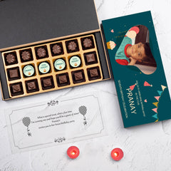 Custom photo birthday party invitation printed on edible chocolates