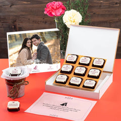 Custom photo chocolates in a 9-piece box for anniversary return gifting