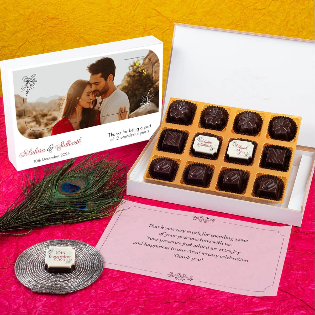 Custom printed chocolates in elegant box – marriage anniversary return gift