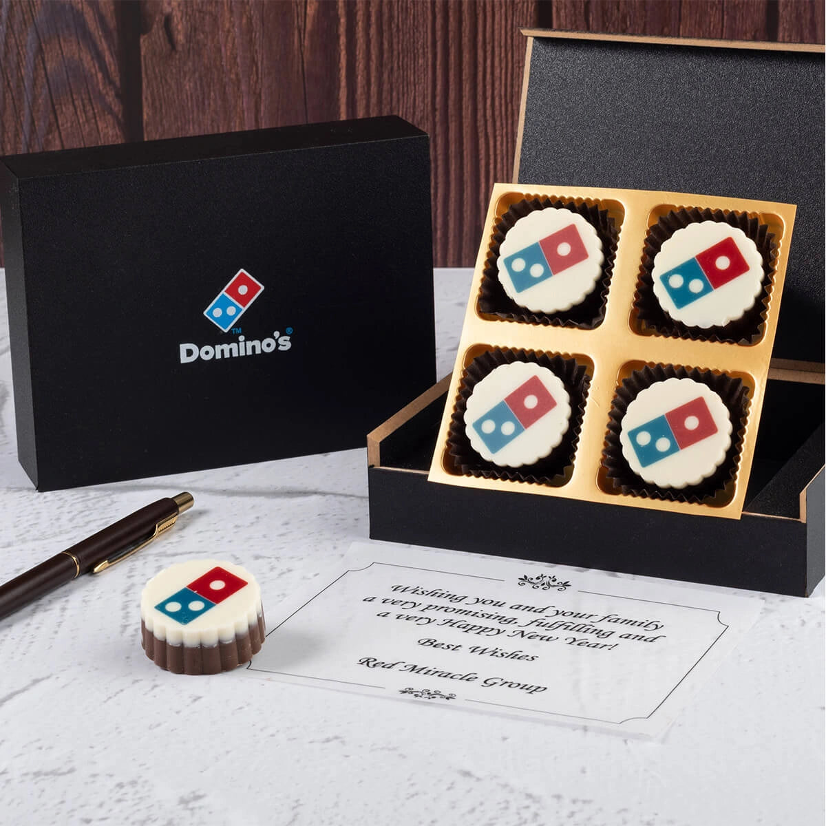 Customized chocolate gift box with printed company branding