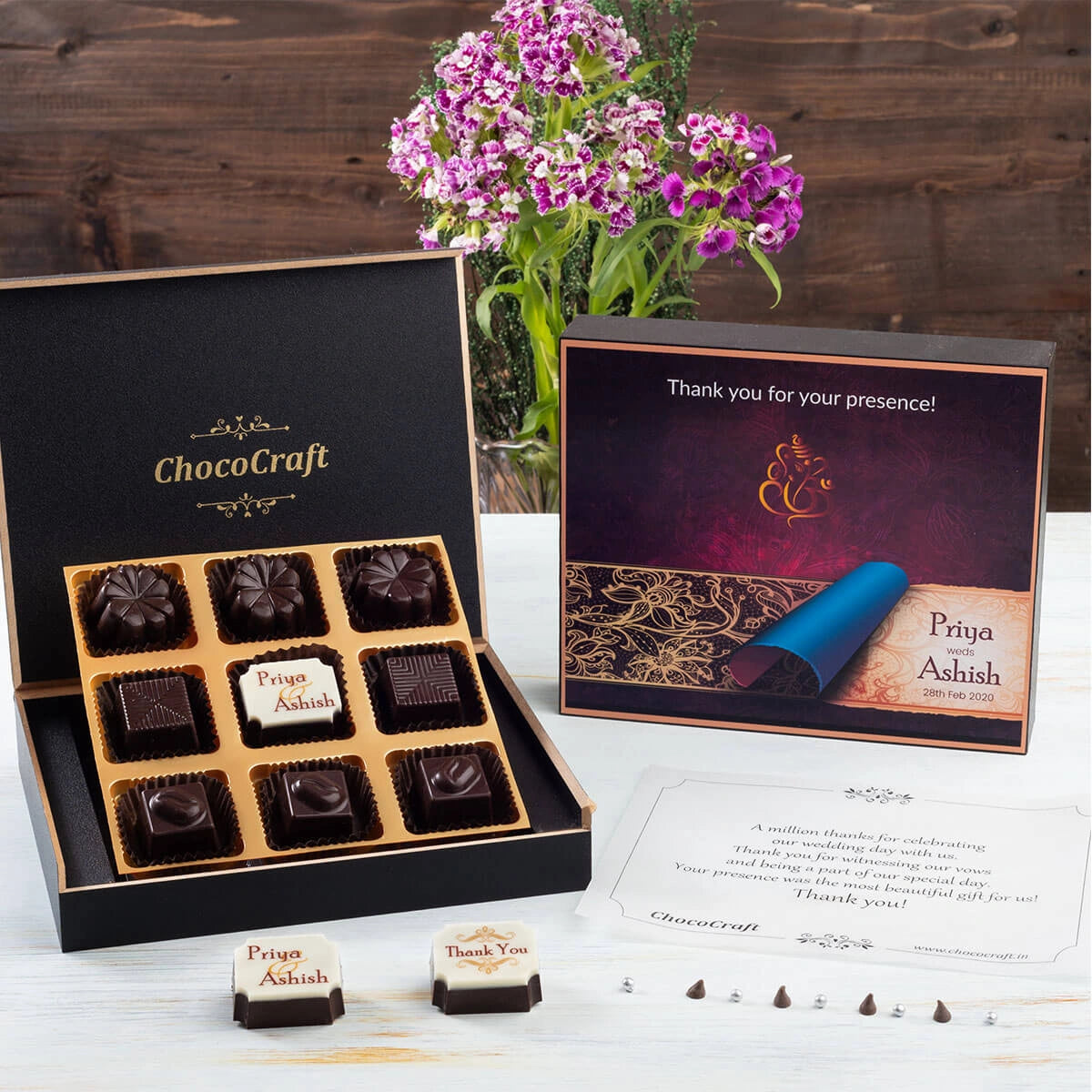 Customized chocolate gift box for wedding guests