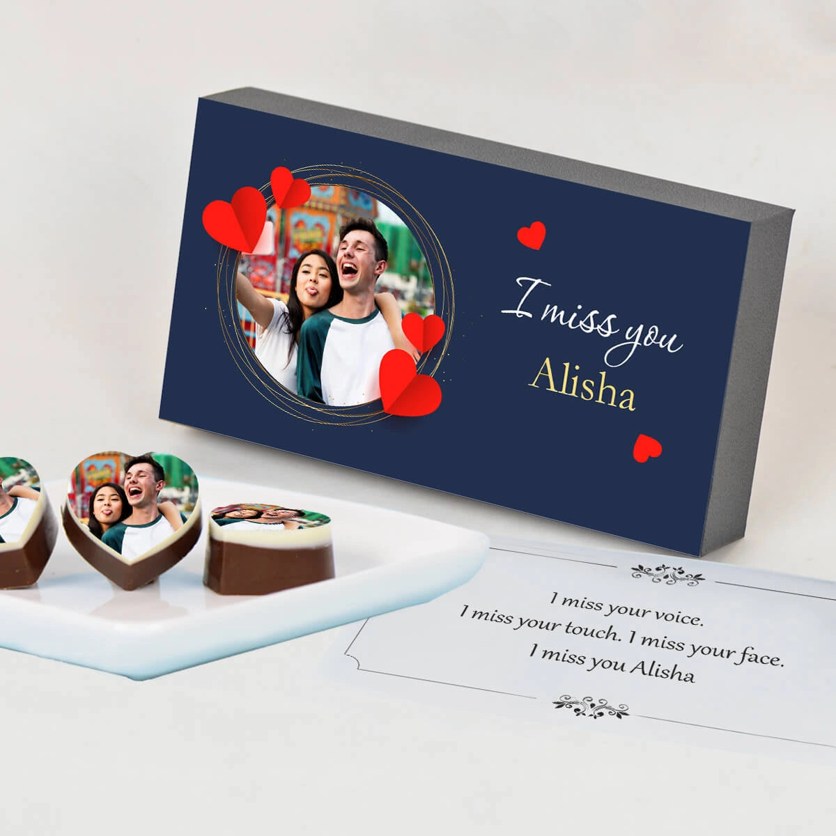 Distance relationship gifts with birthday gift for lover photo chocolates