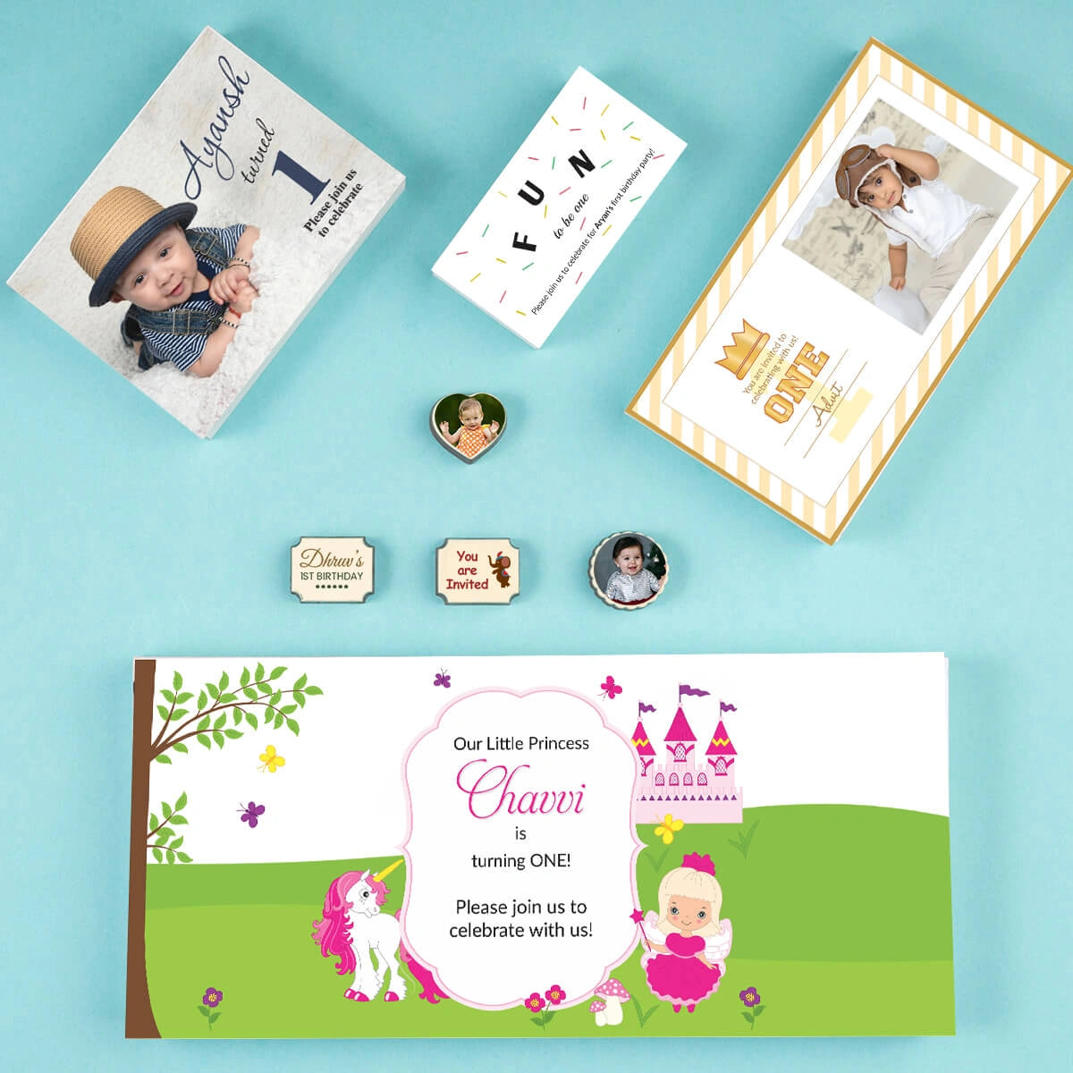 Open box displaying chocolates for first birthday invitations online order