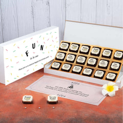 Online design screen for first year birthday invitation chocolates