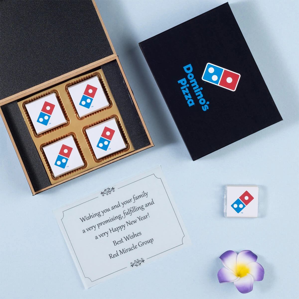 Four-piece logo chocolate box for professional event giveaways