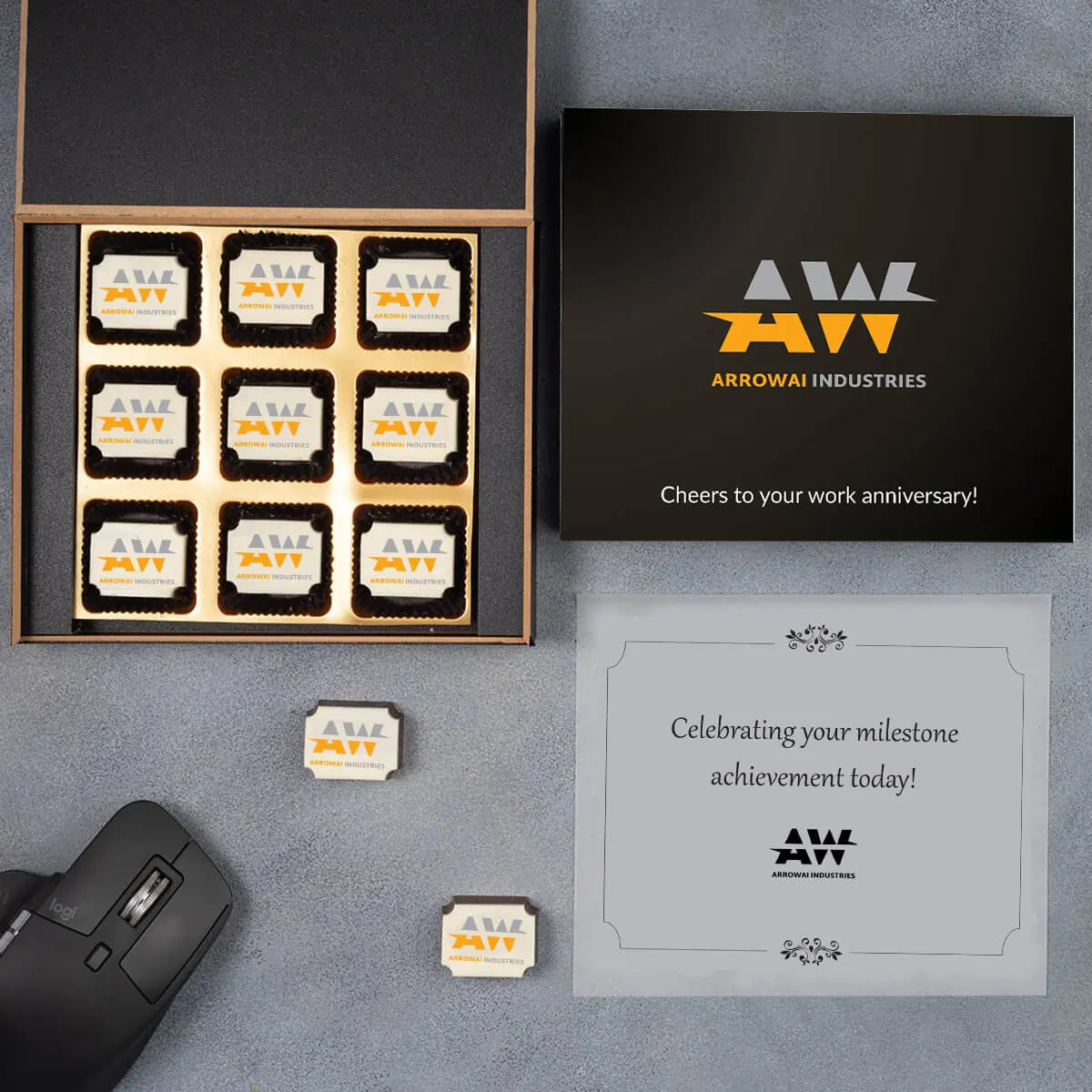 Gift box placed on desk, showcasing corporate gifting