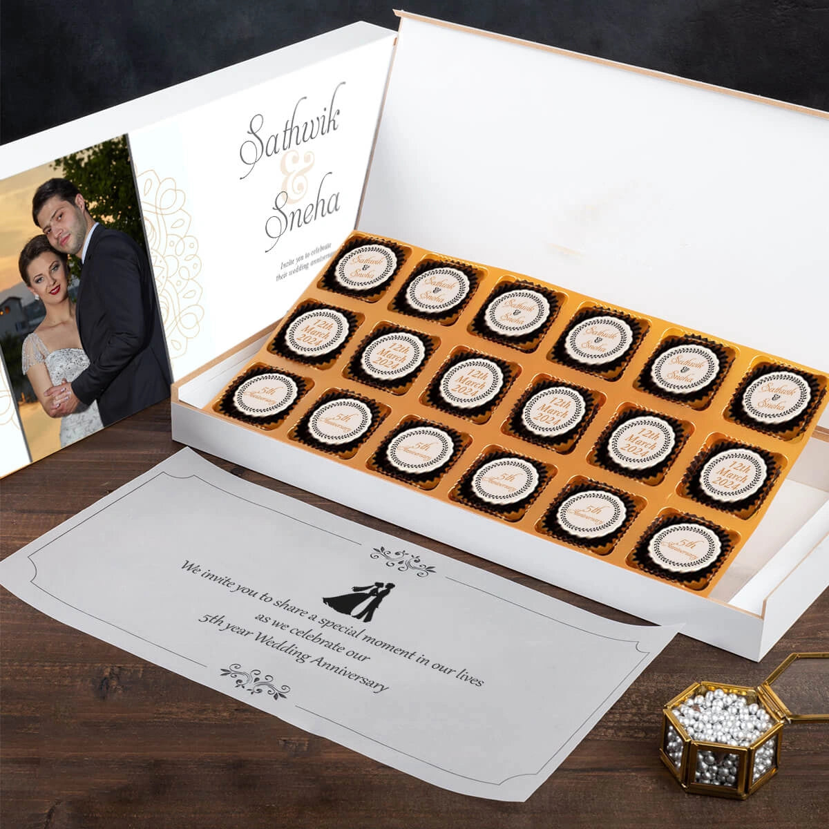 Personalized wedding anniversary celebration invitation as invitation card for anniversary celebration in box