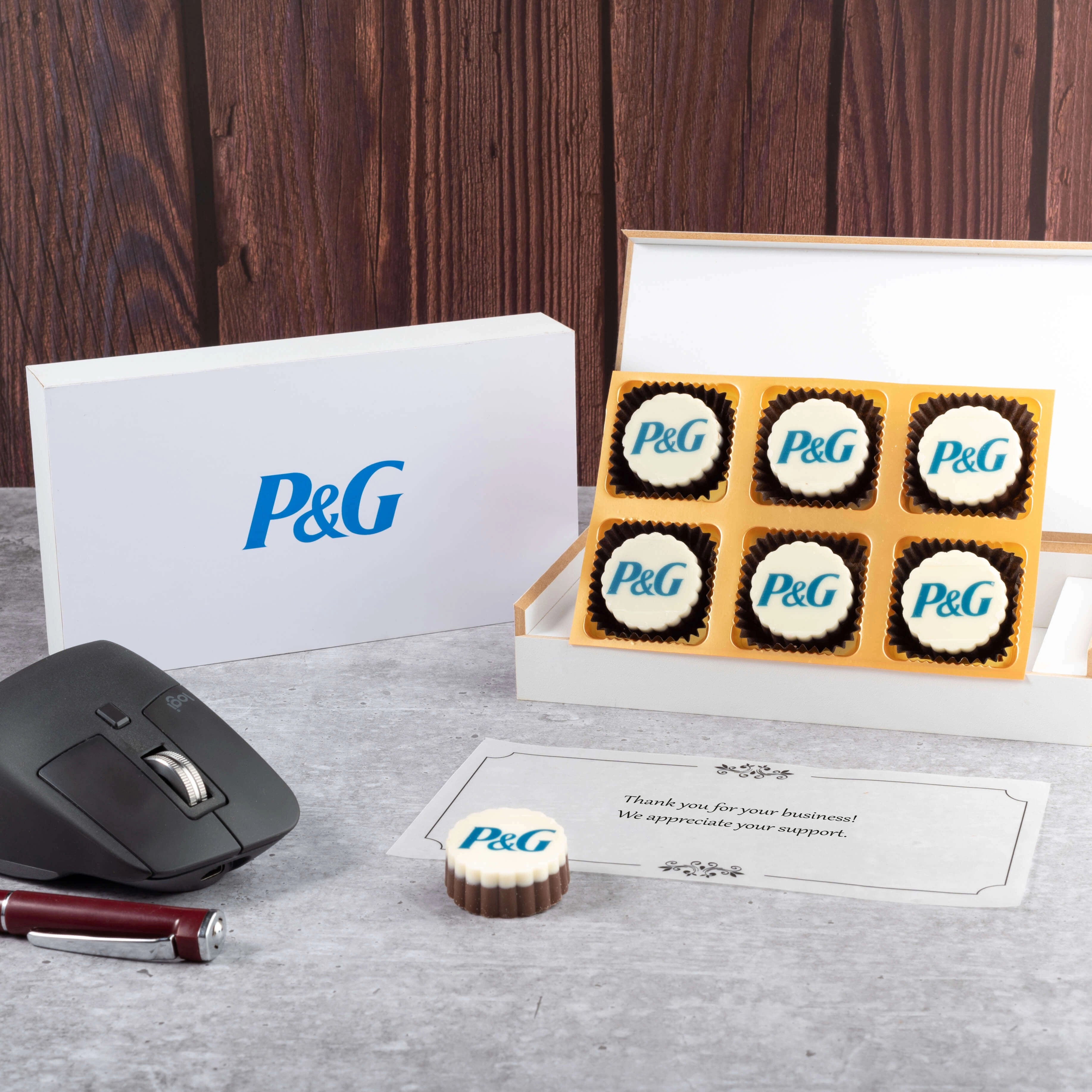 Six-piece chocolate gift box with custom logo branding