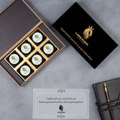 Luxury gift box filled with printed chocolates