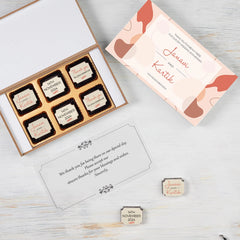 Marriage anniversary return gift – 6 printed chocolates in custom box