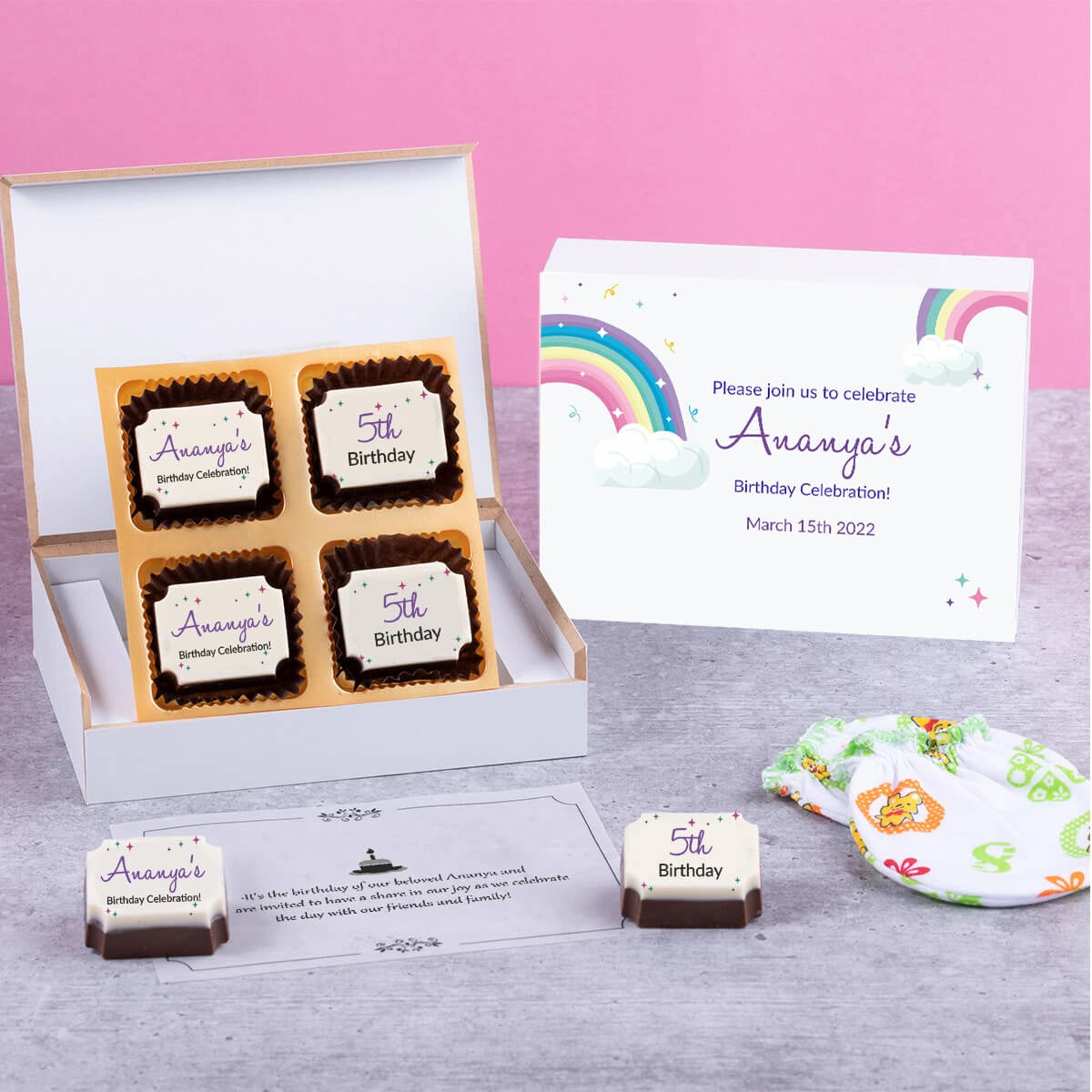 Personalised chocolate gift box for custom birthday invitations