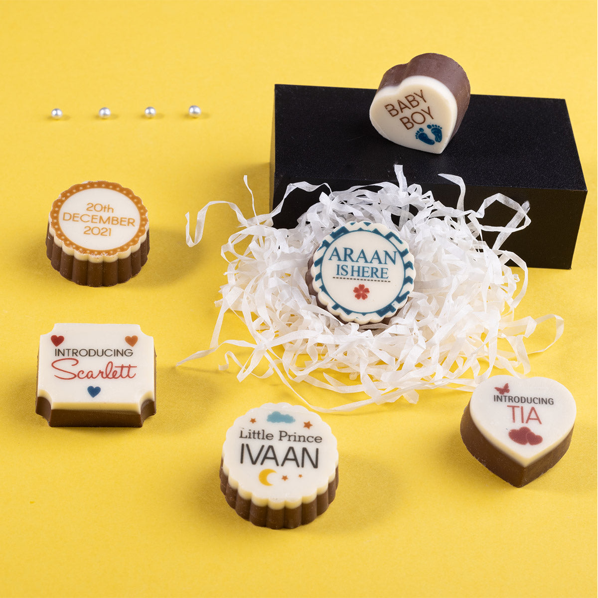 White wooden box version – simple and classy baby announcement gift