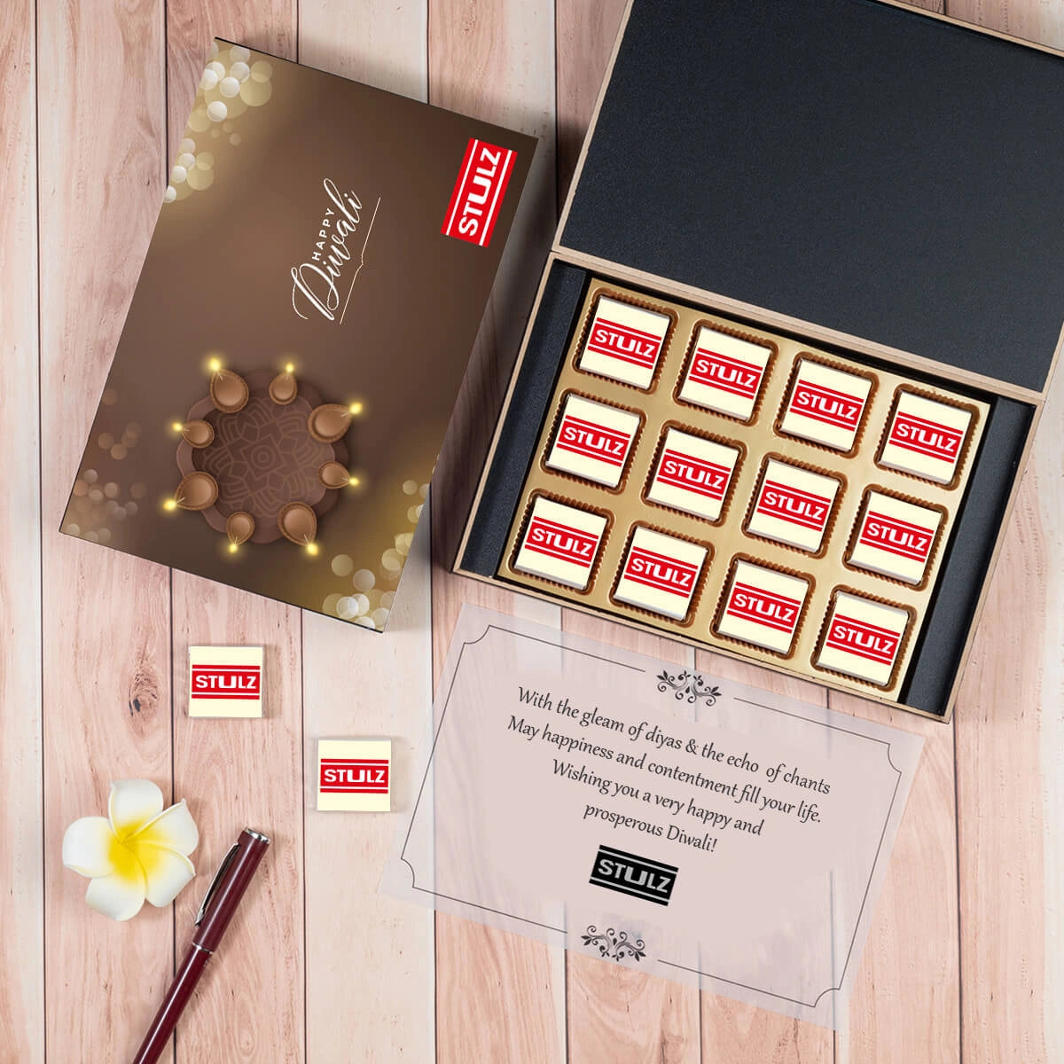 Personalized 12-piece chocolate box – a standout corporate Diwali gift box