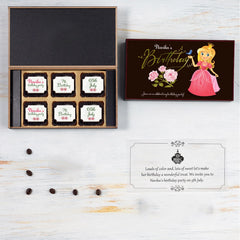 Front view of 6 chocolate box with photo birthday invitations printed on chocolates