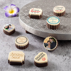 Photo chocolates in wooden box – best return gift for marriage anniversary celebration