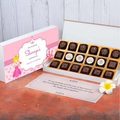 18 chocolate invitation box with 4 center printed chocolates featuring custom photos