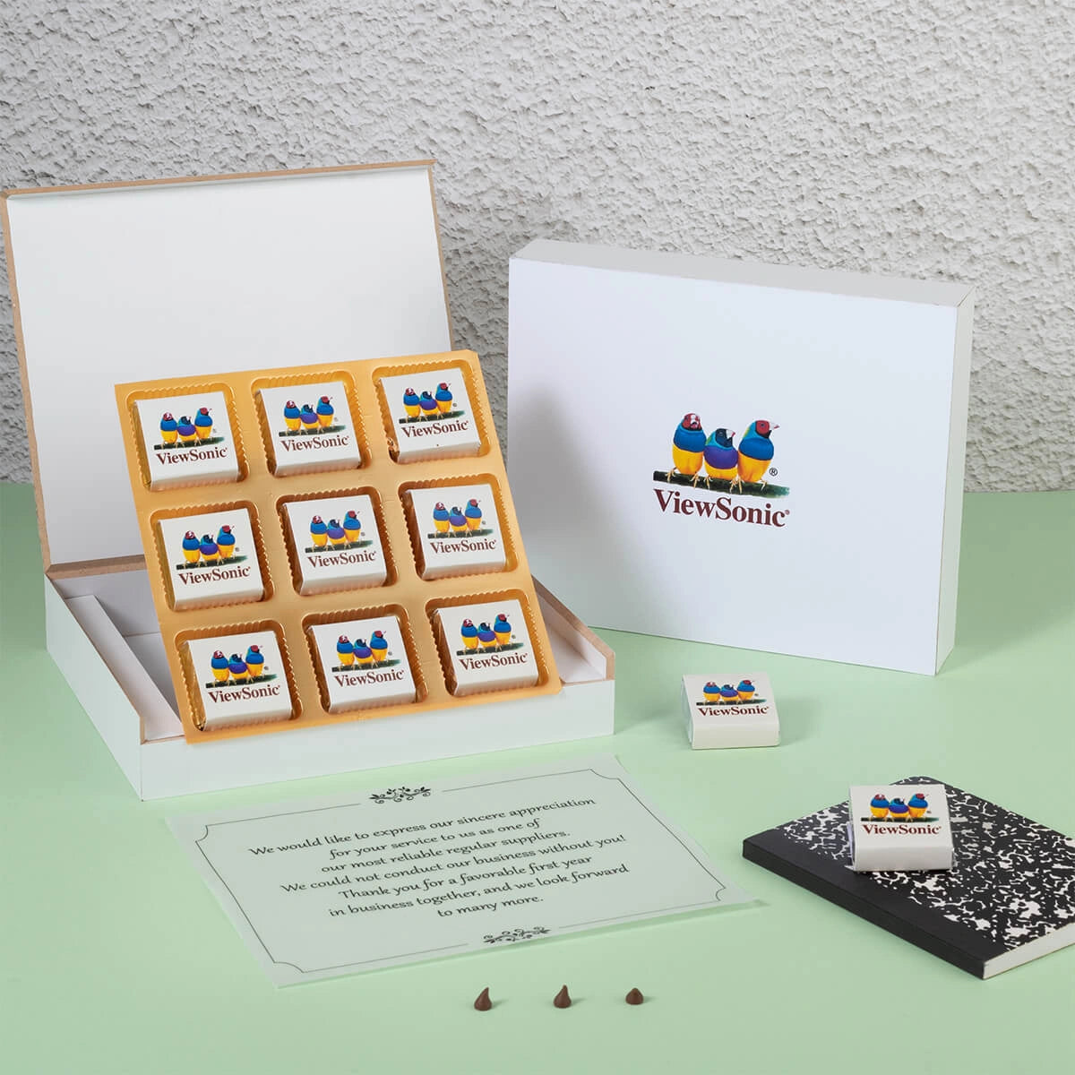 Premium corporate gift box with branded chocolates