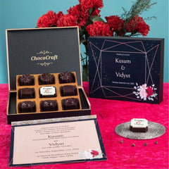Premium wedding invitation box with center printed chocolate design