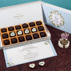 Closed view of chocolate box wedding invite – elegant and creative