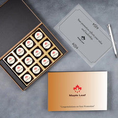 Twelve‑piece personalised promotion gift box featuring logo chocolates and employee name