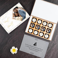 Return gift for anniversary party – 12 chocolate box with custom printed chocolates