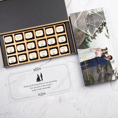 Return gift ideas for anniversary party – 18 printed chocolates in a custom box