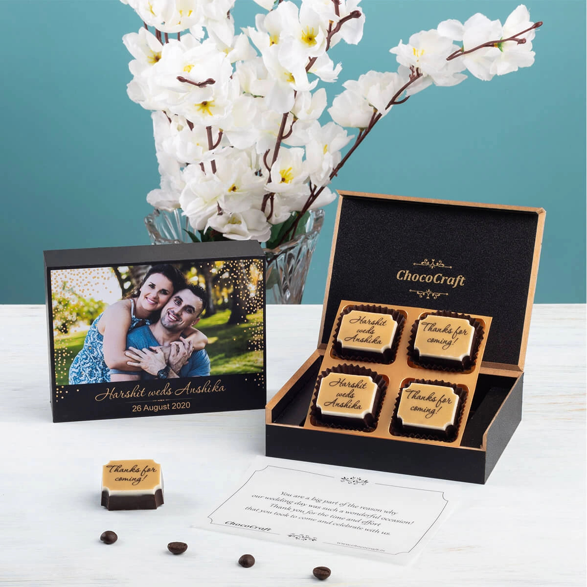Return gifts for wedding below 500 – customized 4 chocolate box